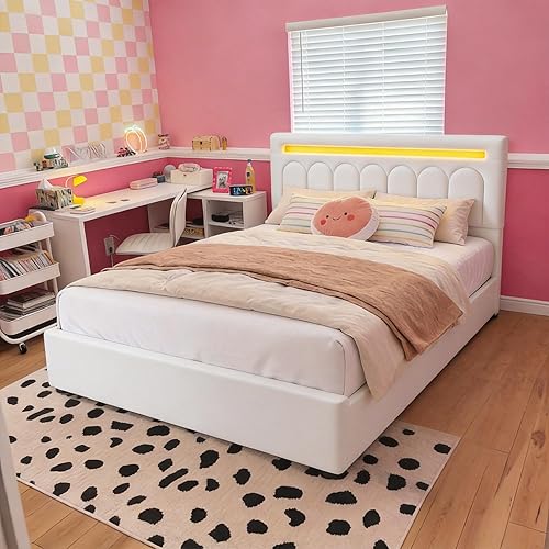 Miniatura 9 de Base de cama tapizada Queen con 4 cajones y cabecera de terciopelo, marco de cama de plataforma tamaño Queen con luces LED, soporte de listones de