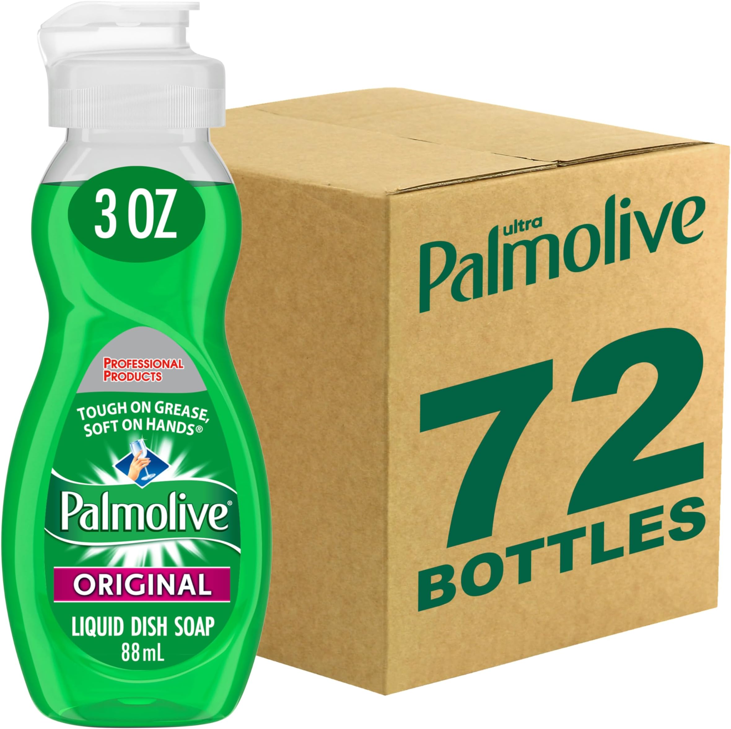 Dishwashing Liquid, Travel Dish Soap, Original Scent, Green, 3 Fluid Ounce Bottle (Case of 72) - Total of 216 Fluid Ounces - Dishwashing Liquid - Kitchen Soap & Cleaning Supplies