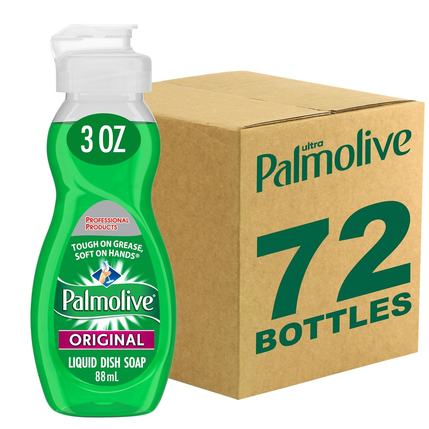 PALMOLIVE Dishwashing Liquid Travel Dish Soap Original Scent Green 3 Fluid Ounce Bottle Case of 72 - Total