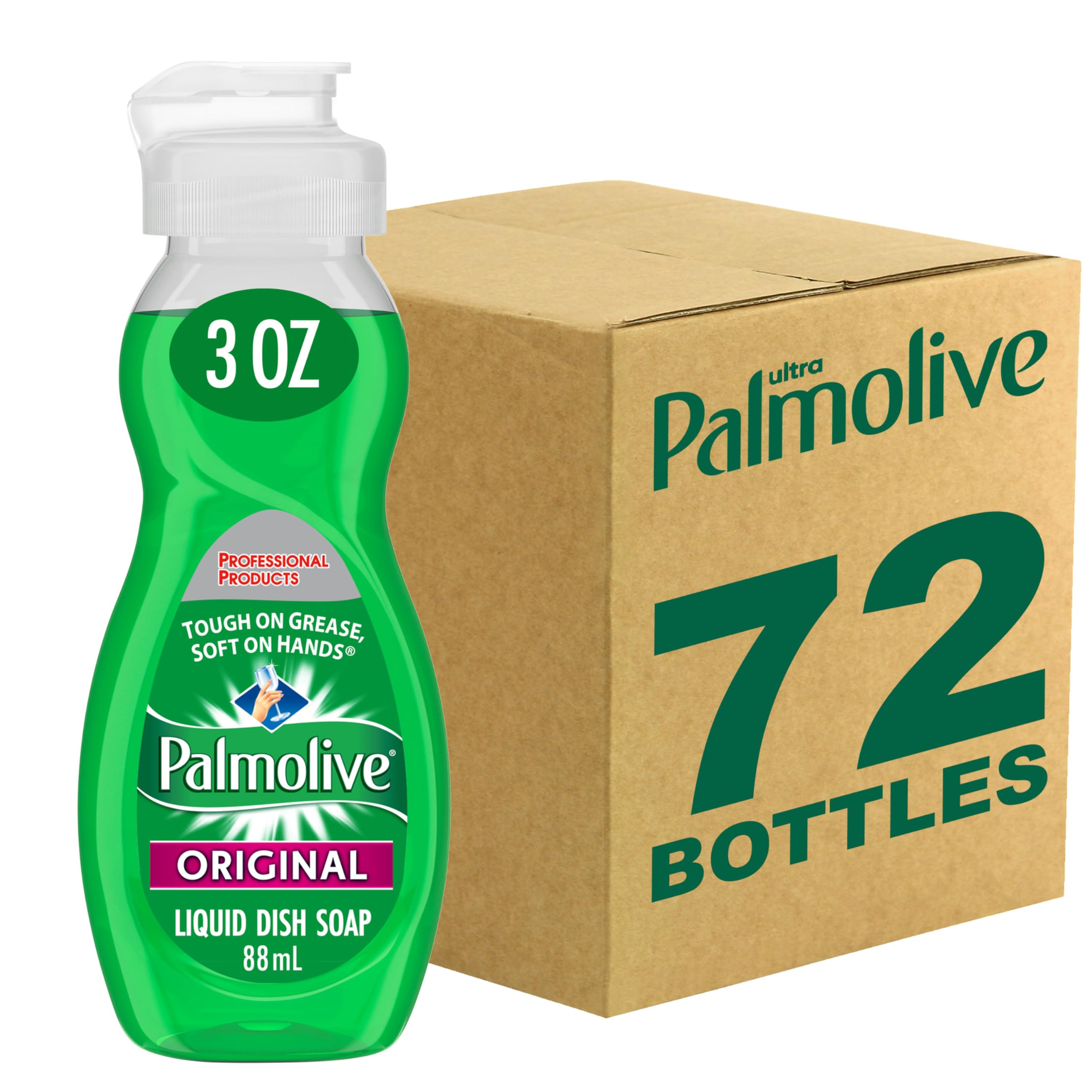 PalmoliveDishwashing Liquid, Travel Dish Soap, Original Scent, Green, 3 Fluid Ounce Bottle (Case of 72) - Total of 216 Fluid Ounces - Dishwashing Liquid - Kitchen Soap & Cleaning Supplies