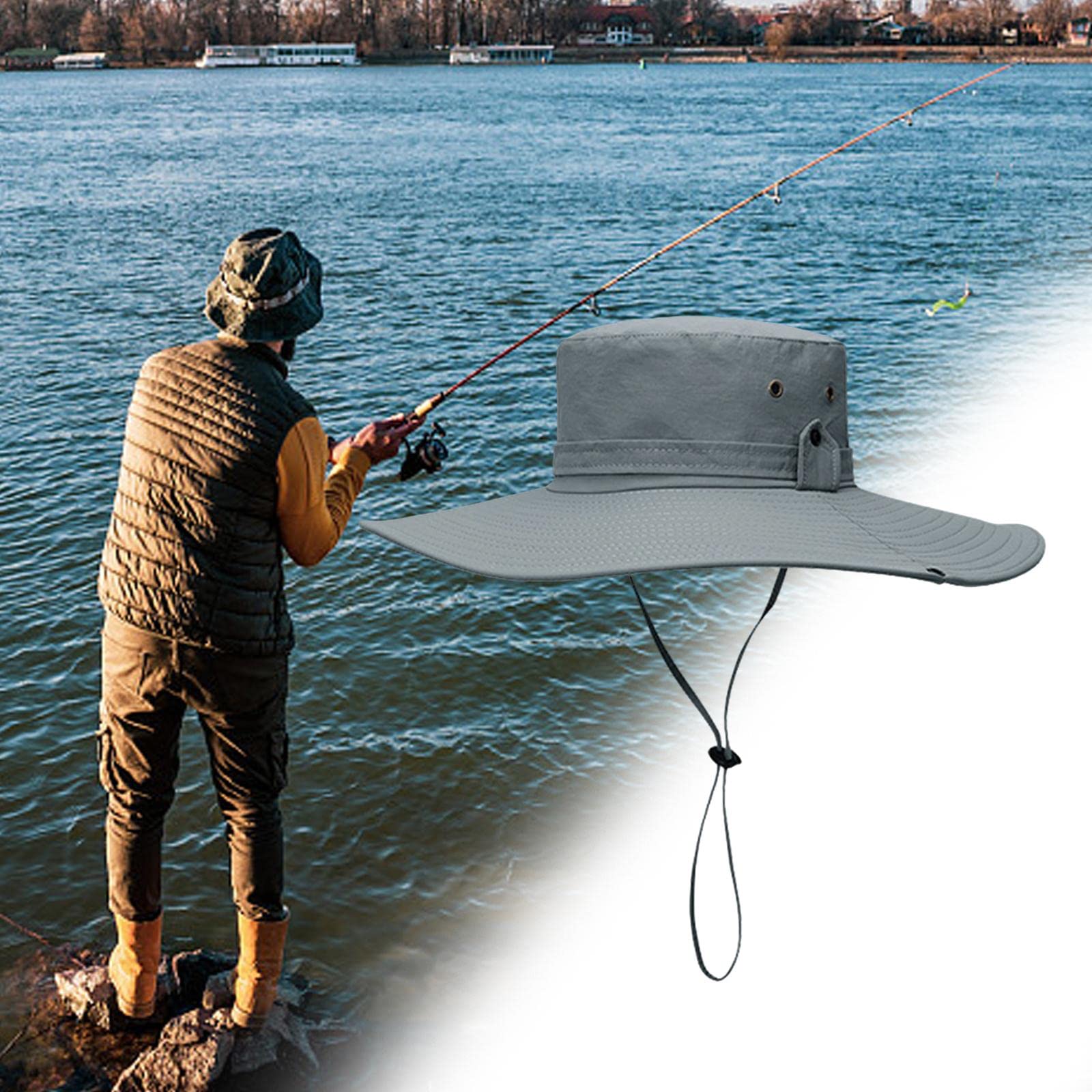 Amagogo Cappello da pescatore larga Visiera Unisex Quick Dry Comodo Leggero Cappellino da pesca estivo da pescatore Cappello da sole per pesca in, Stile a grigio chiaro