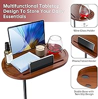 Vista 4 de NiHome Mesa giratoria de bambú para reposabrazos para sofá con base estable gruesa, mesa auxiliar de bandeja de TV de altura ajustable con rotación