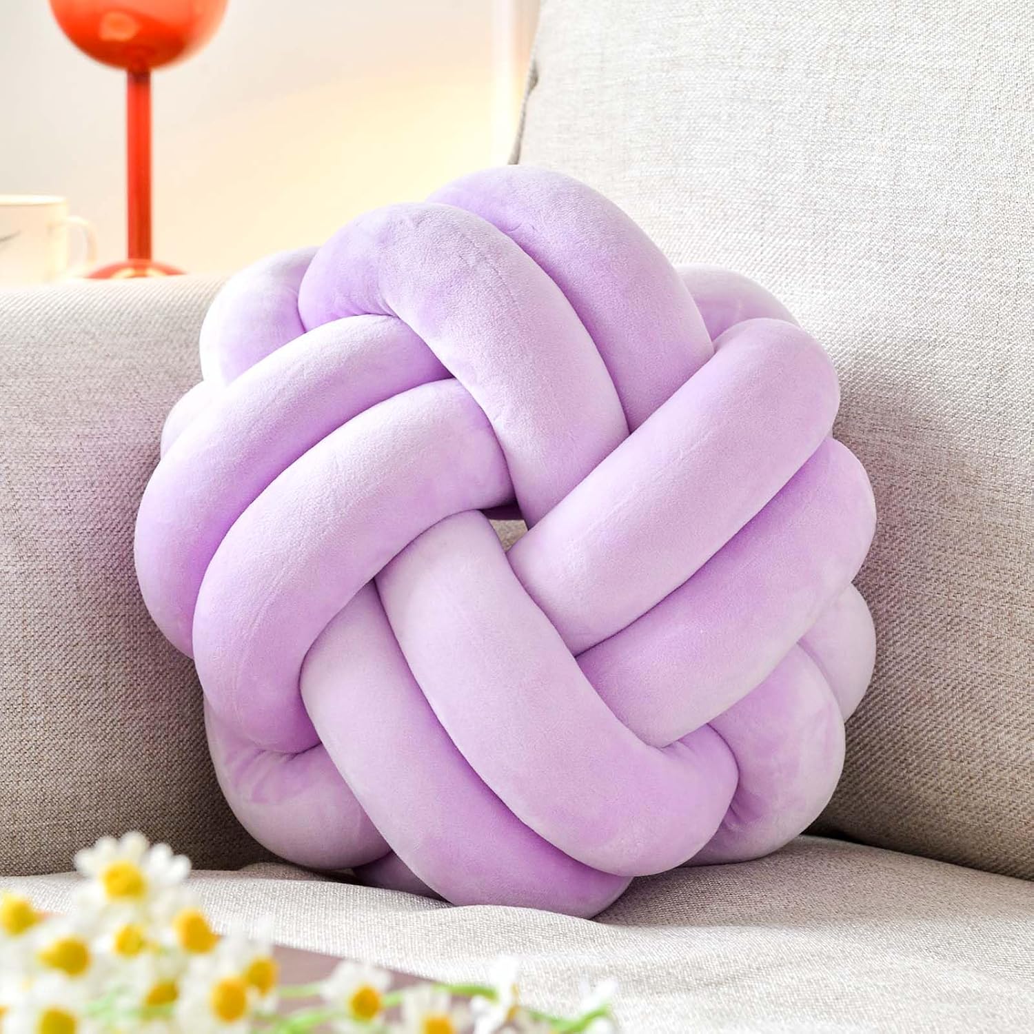 Uvvyui Knot Pillow Ball, Soft Ivory Home Decor Knotted Pillows, Handmade Round Plush Throw Pillow, Aesthetic & Cute Large Decorative Pillows for Bed, Floor, Couch, Bedroom Home Decor 11 inches