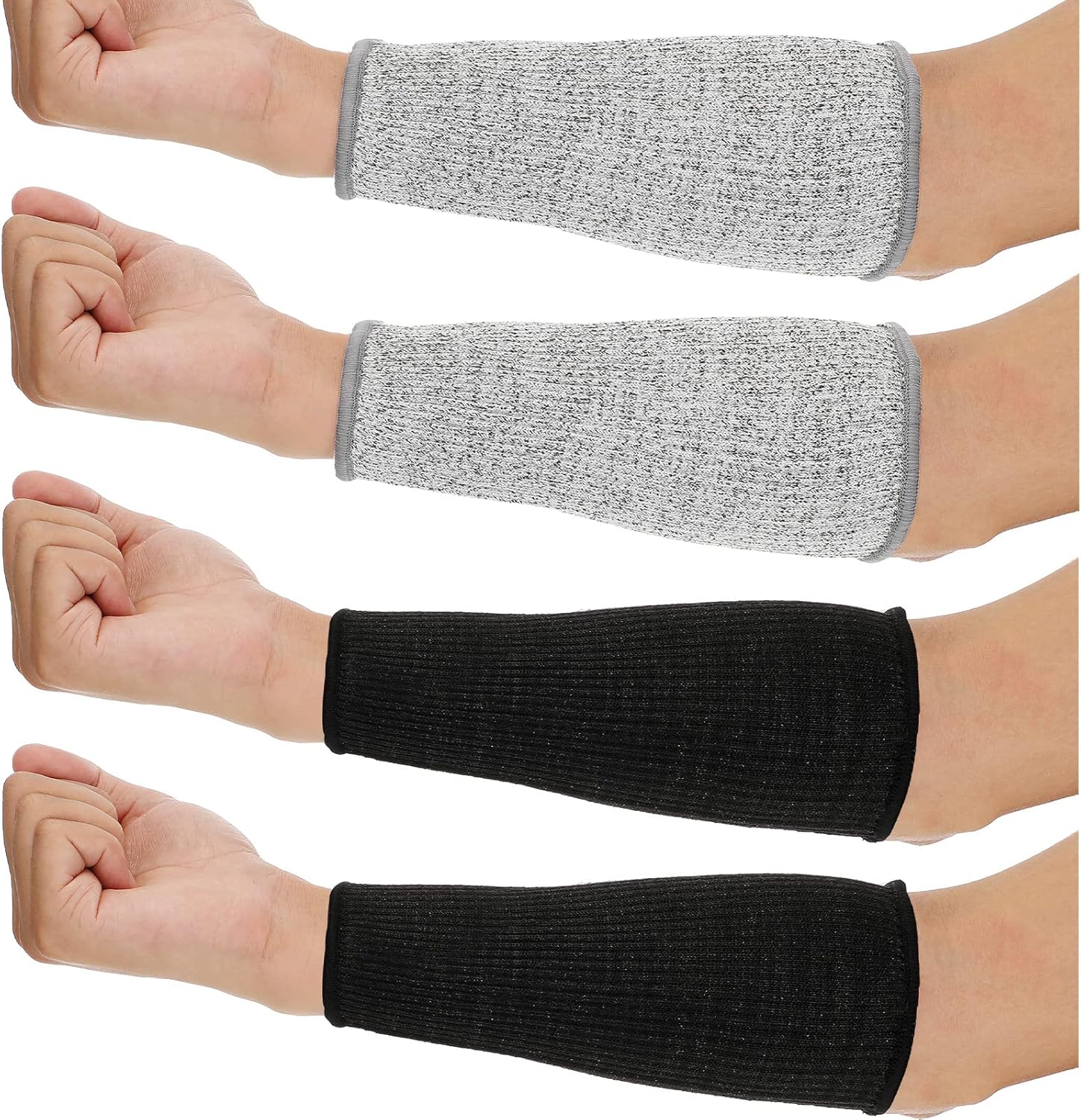 Neer 4 Pair Protective Arm Sleeves for Thin Skin Anti-Cut Burn Resistant Cover Forearm Sleeve for Cooking Construction (Black, Gray,7.9 Inch)