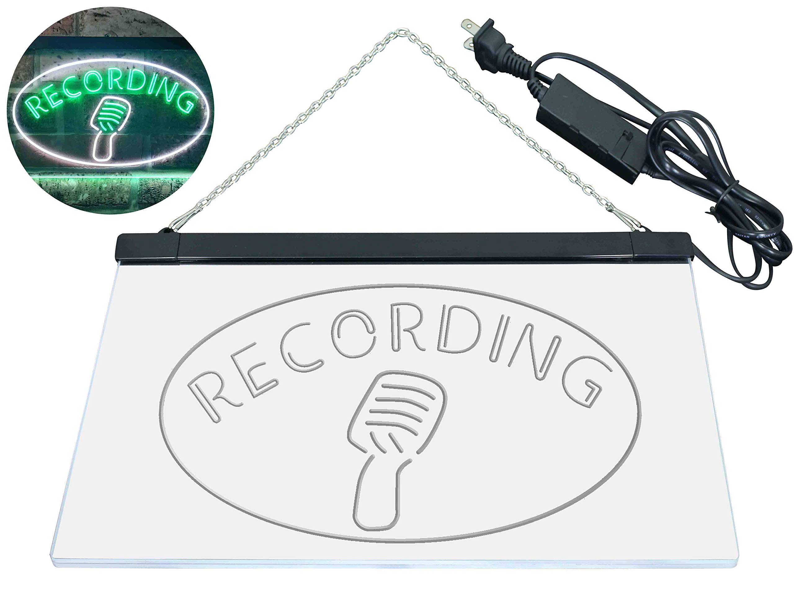 ADVPRO Recording Studio Display Dual Color LED Enseigne Lumineuse Neon Sign Blanc et Vert 600 x 400mm st6s64-i3552-wg