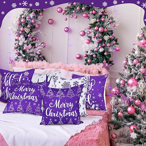 Miniatura 8 de 6 fundas de almohada de Navidad de 18 x 18 pulgadas, fundas de almohada de Navidad, fundas de almohada de invierno con copos de nieve, decoración