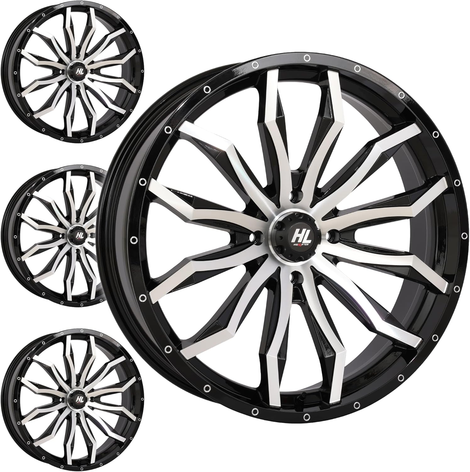 High Lifter Tire & Wheel HL21 22 Inch UTV/ATV Wheel | Gloss Black/Machined Finish | 22x7 | 5/4.5 Bolt Pattern | 4+3 Offset (+10mm)