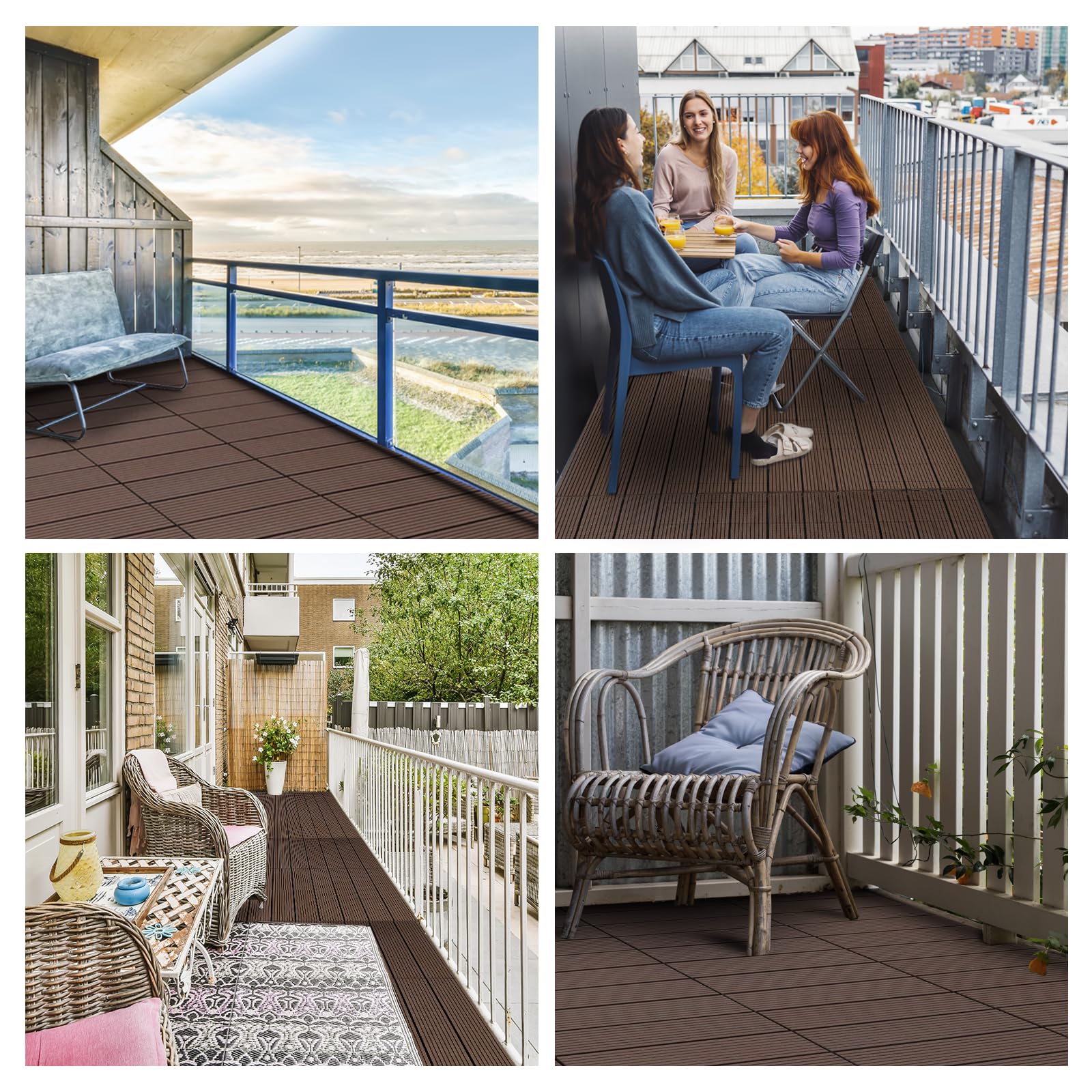 CCLIFE CushHom Deski tarasowe z WPC, na balkon, taras, płytki tarasowe, płytki na klik, 30 x 60 cm, wodoszczelne, antypoślizgowe, nadają się na balkon i do ogrodu, CushHom