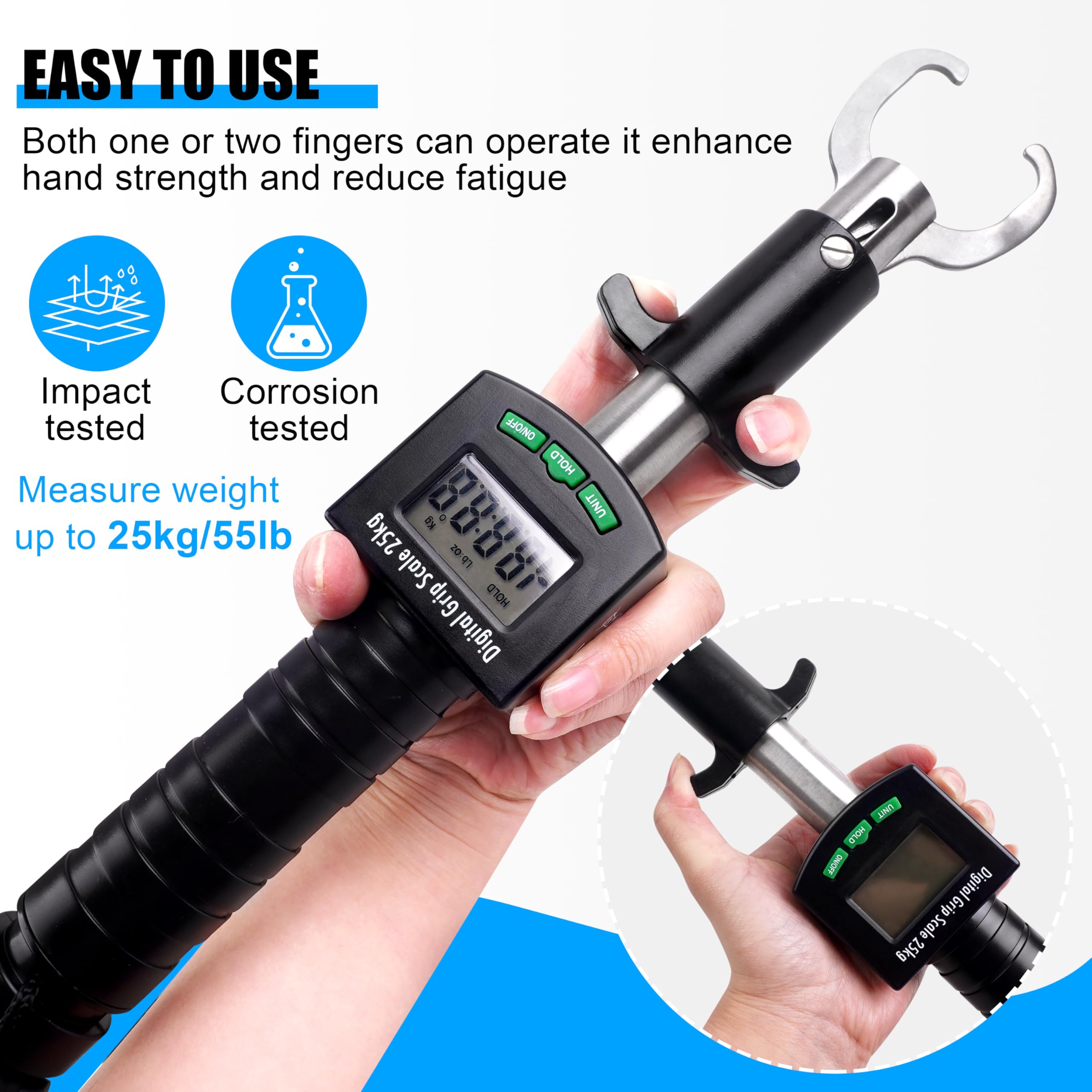 Pinza de pescado con escala digital de peces, capacidad de carga de 50 libras/25 kg, función de memoria, resistente al agua salada, portátil de acero inoxidable, agarre de labios de pescado, agarre de