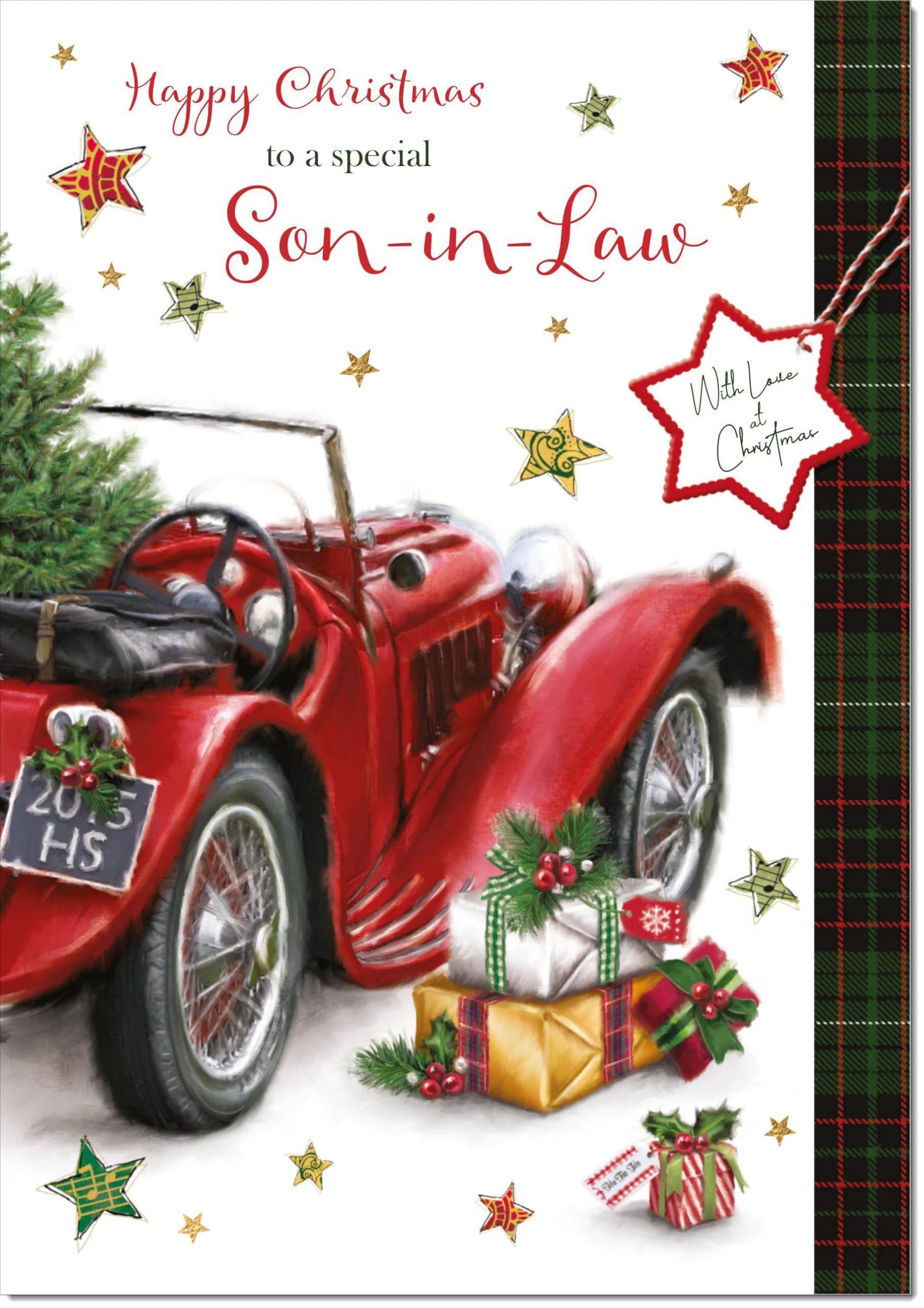 doodlecards Son in Law Christmas Card Red Vintage Car Large A4 Size Christmas Card for Son in Law with Plain Envelope — image 1
