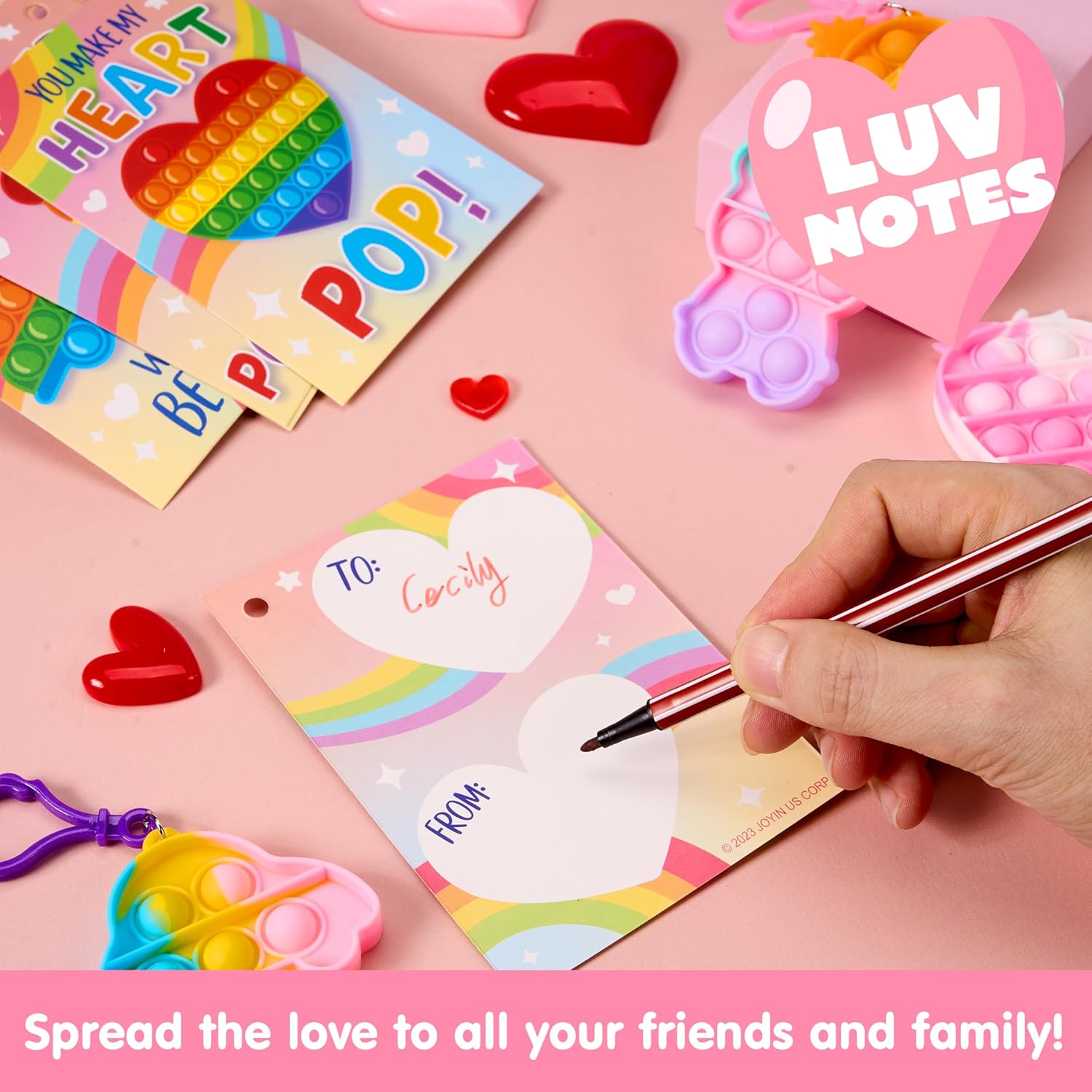 JOYIN 30 Packs Valentine‘s Day Gift Cards with Pop Bubble Keychains, 6 Designs Mini Colored Pop, Multi-Shape Stress Relief Fidget Toys for Kids Valentine's Party Favors and Classroom Gift Exchange
