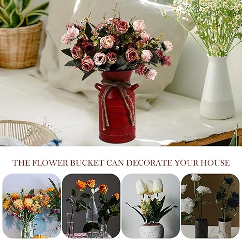 Miniatura 6 de Jarrones de metal rústico con cuerda, estilo rústico, estilo retro, para decoración de bodas, fiestas, casa de campo, color rojo