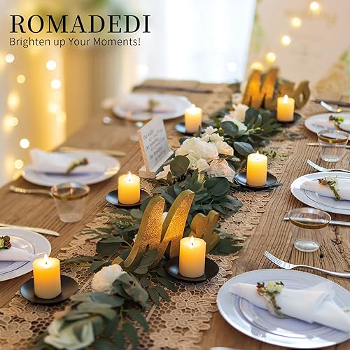 Miniatura 3 de Romadedi Portavelas de hierro Portavelas negro para velas de pilar, juego de 2 bandejas pequeñas para velas de pilar, soporte de vela de metal para