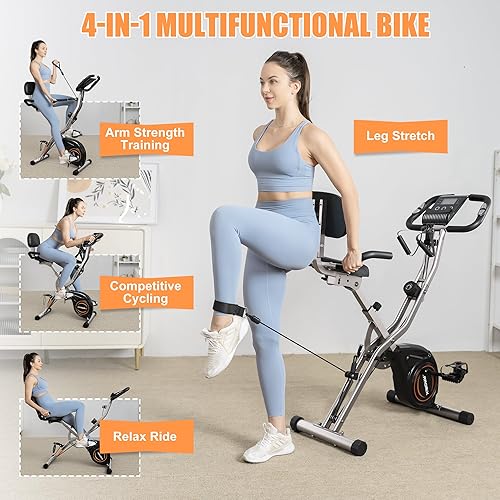 Miniatura 2 de Caromix - Bicicleta estática plegable, 4 en 1, bicicleta estacionaria de 16 niveles de resistencia magnética, bicicleta vertical para ciclismo en