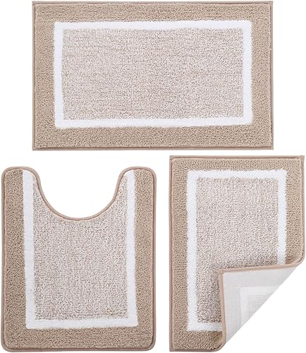 ZOESIOER Juego de alfombras de baño de 3 piezas con contorno en forma de U, alfombras de baño para ducha, alfombras de baño de microfibra