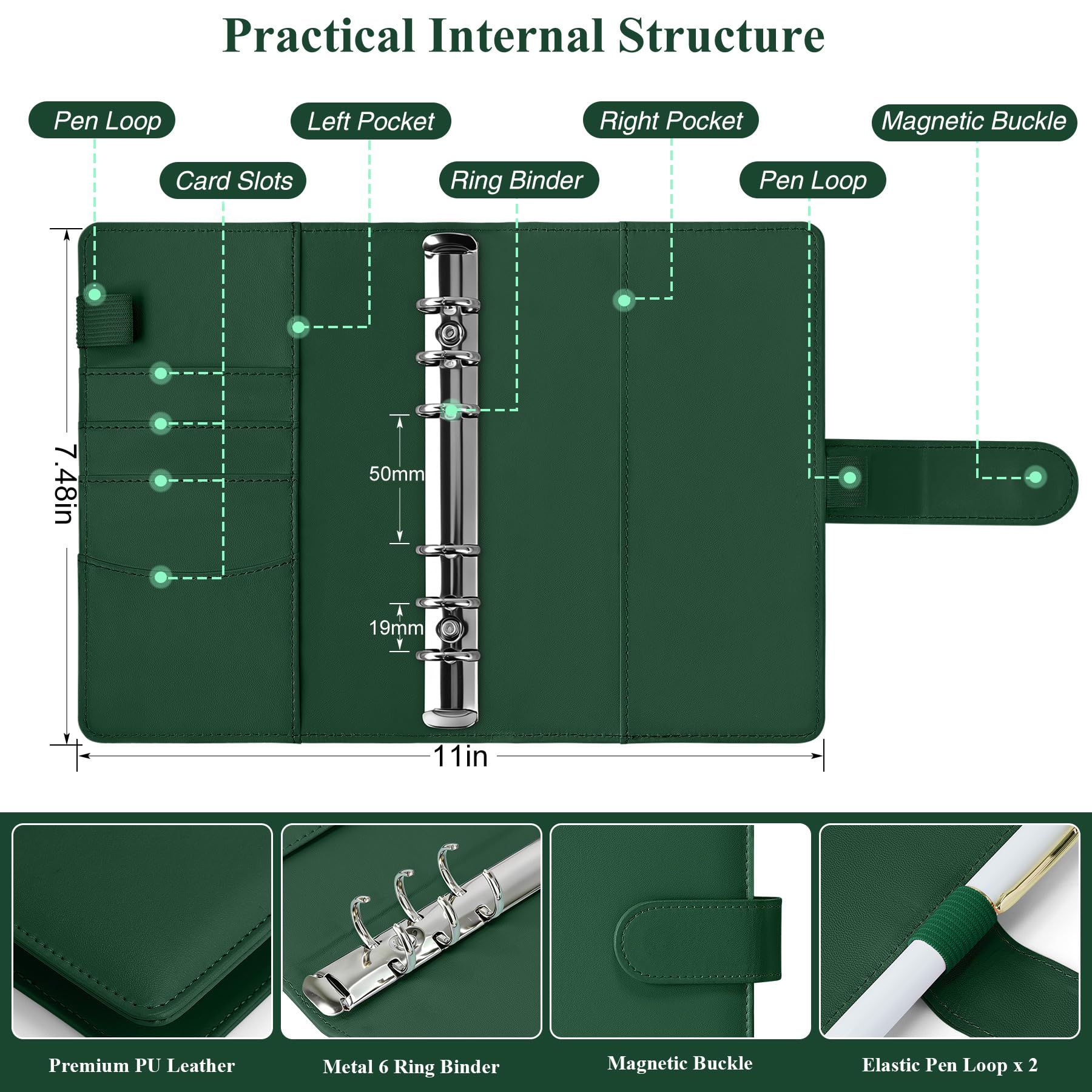 Antner Budget Binder with Zipper Envelopes, Money Organizer for Cash, Dark Green - 4