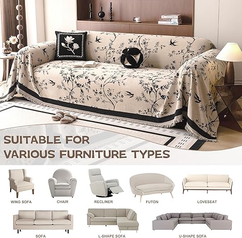 Miniatura 92 de HANDONTIME fundas de sofá beige para sofá, fundas boho de jacquard y corduroy para perros, funda de sofá de felpilla para perros, protector suave