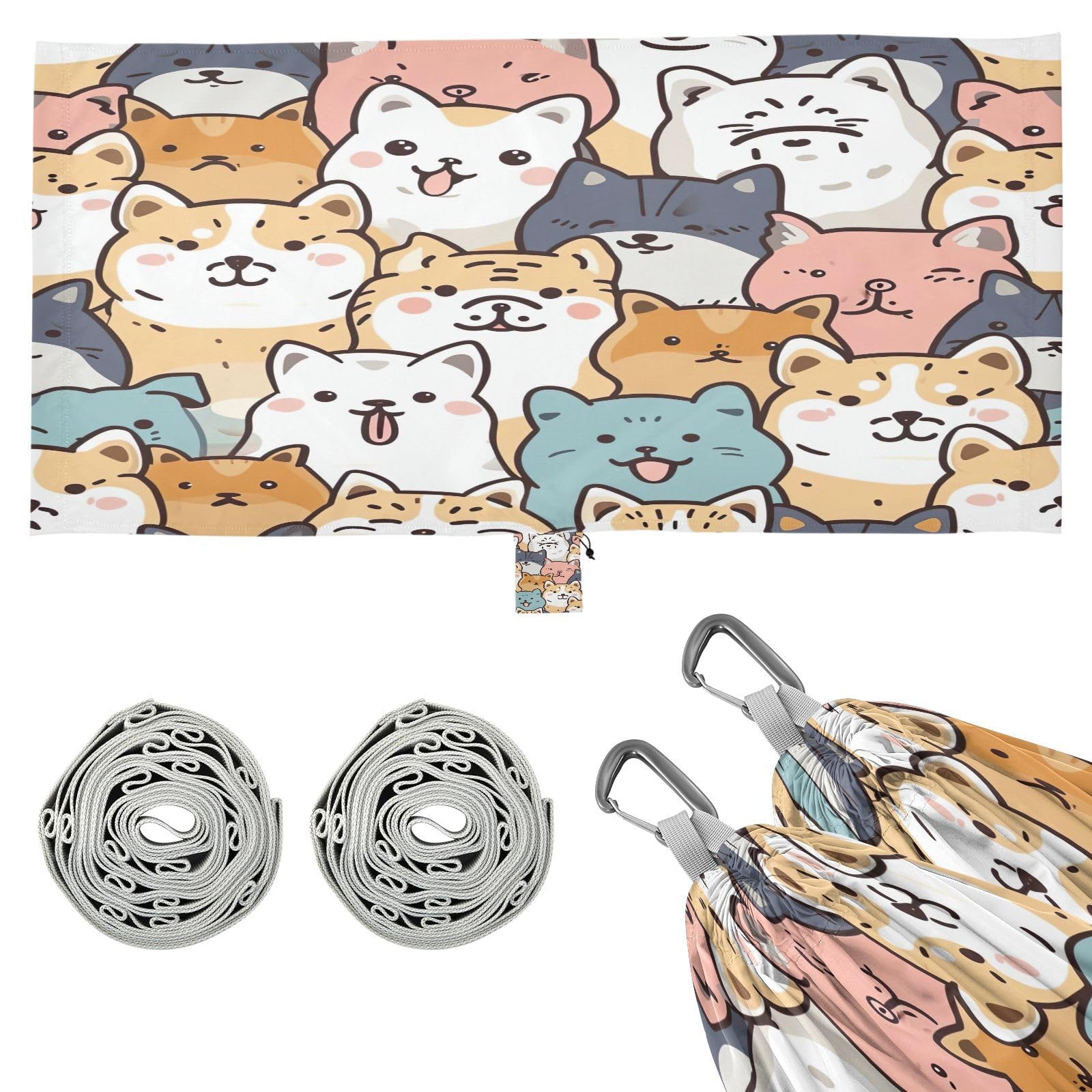 ATTX Cartoon Dogs Cats Camping Hammock - Lightweight & Portable Hammocks, Heavy Duty 330lbs Capacity for Indoor, Hiking, Backpacking, Travel, Backyard, Beach#428