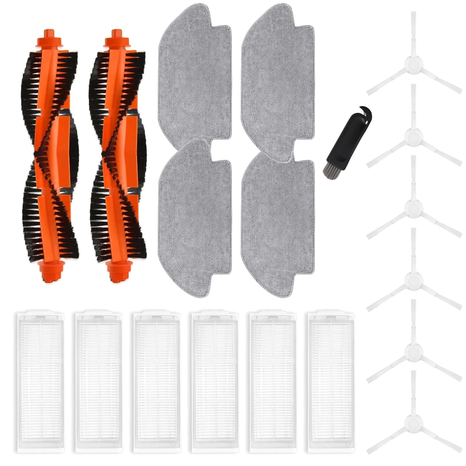 MIRTUX Pack de Accesorios Compatible con XIAOMI Vacuum S12 T12 Robot Aspirador- Kit de Recambios- Incluye 2 Cepillos Principales, 6 Filtros, 6 Cepillos Laterales, 4 Mopas y 1 Herramienta