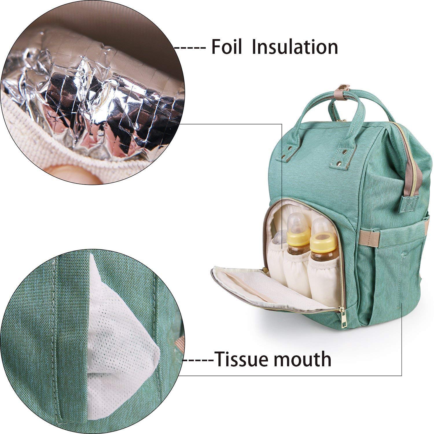 Ineffable Large Capacity Mother Bag, Diaper Back Pack with Insulated Bottle Storage, Easy Reach Pack Pocket (Sea Green) 1