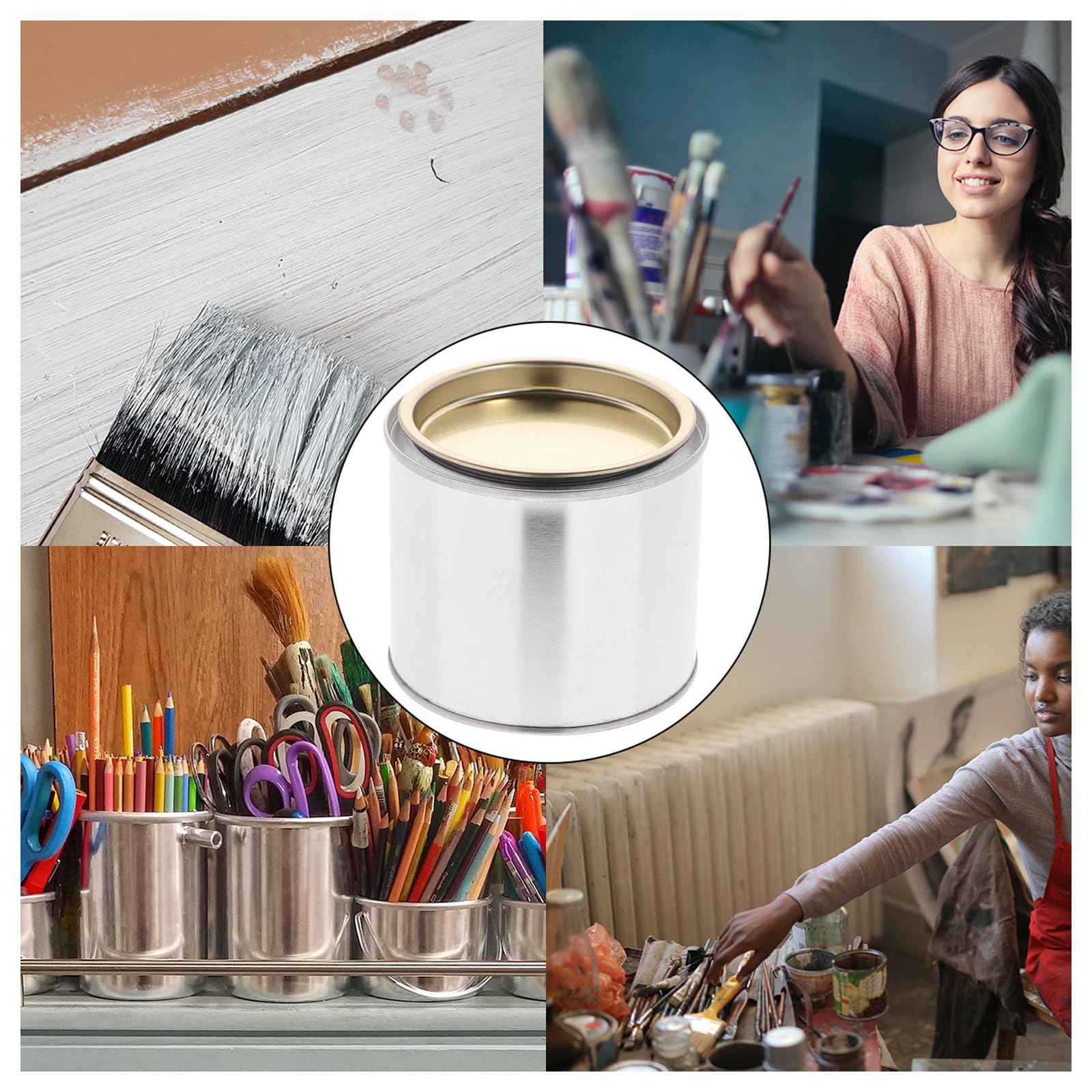 STOBAZA Latas de Metal para Mezcla y Almacenamiento de Pintura y Tinta, 8 Unidades Redondas de 0,3 L, Portátiles para Uso en Hogar y Taller Tapa Color Aleatorio