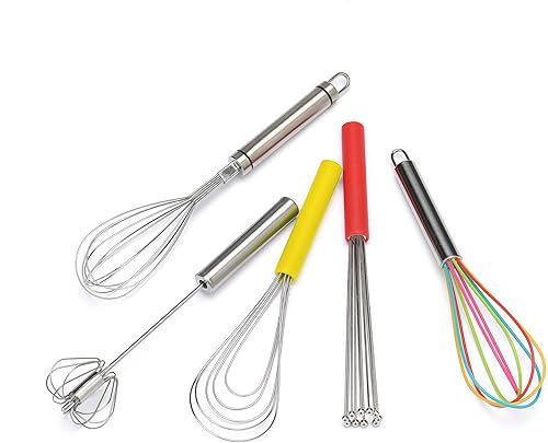 Miniatura 7 de Jell-Cell - Batidor plano con mango de silicona antideslizante de 10 pulgadas, 5 alambres con 10 cabezales para cocina (amarillo)