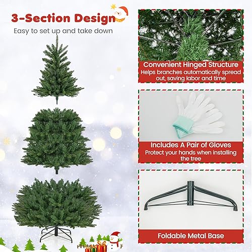 Miniatura 5 de Goplus Árbol de Navidad artificial preiluminado de 6 pies, árbol de Navidad con bisagras con 500 luces incandescentes blancas cálidas, 912 puntas de