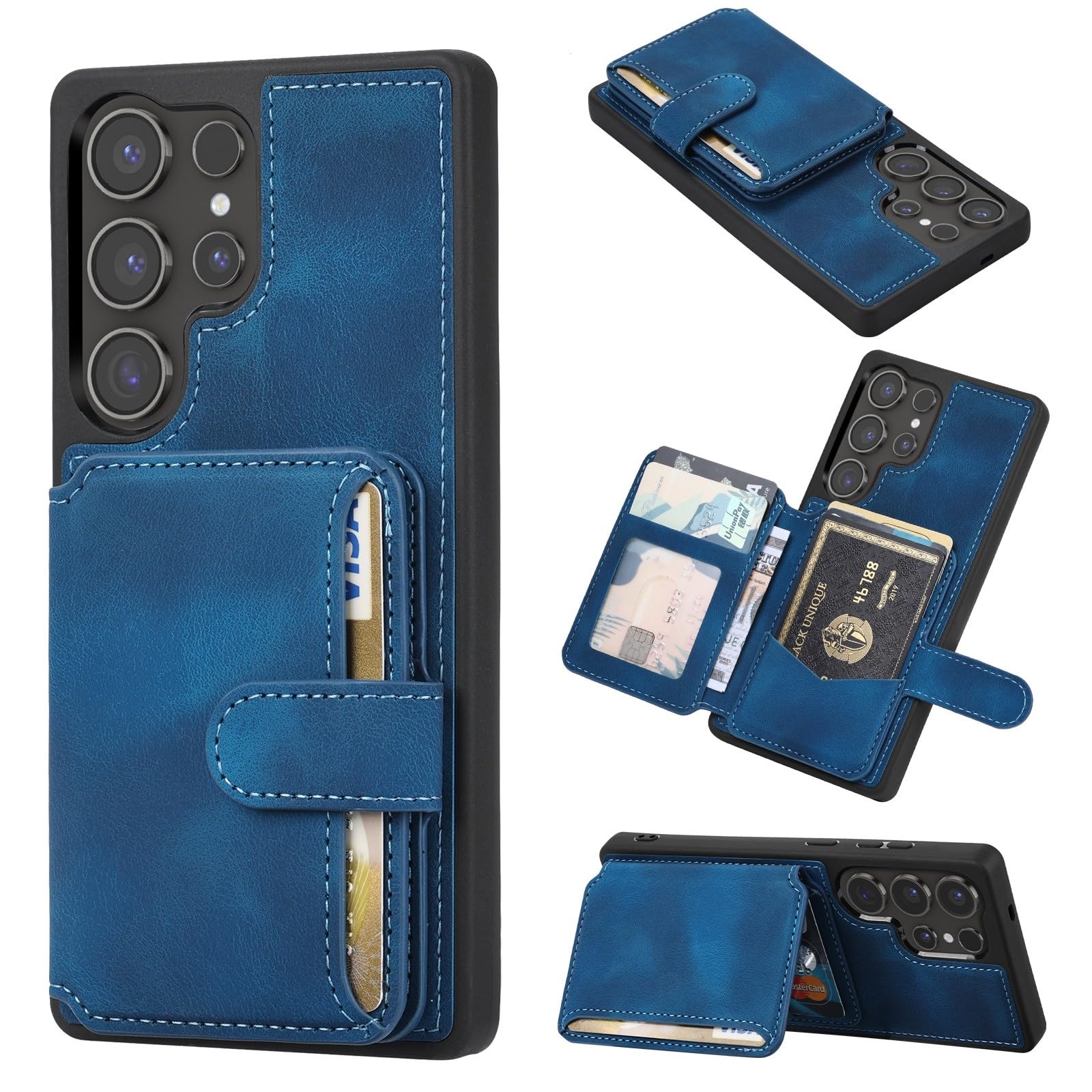 Étui compatible avec Samsung Galaxy S23 FE (couleur : bleu) étui en cuir et silicone avec support arrière