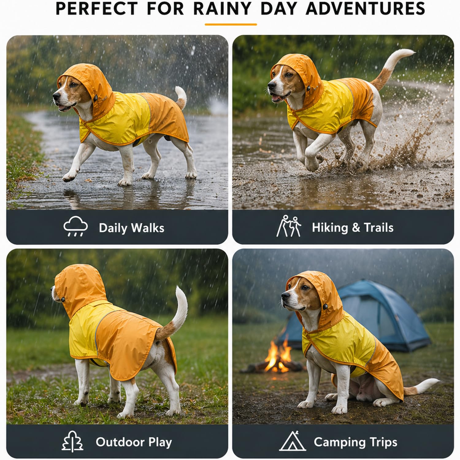 Manteau de Pluie Chien, Manteaux Imperméables pour Chiens à Capuche Réglable et Patte Élastiques - Veste Imperméable et Respirante pour Chien de Taille Petite, Moyenne ou Grande S