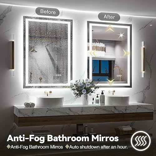 Miniatura 4 de Brightify Espejo de baño LED con luces, espejo de baño LED de 22 x 28 pulgadas, espejo de baño delantero y retroiluminado, 3 colores regulables,