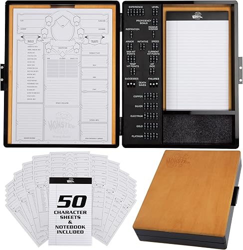 Monster Wooden Deluxe RPG Stat Tracker - Mantén un seguimiento de las habilidades de los personajes, la moneda y más - El imprescindible para los