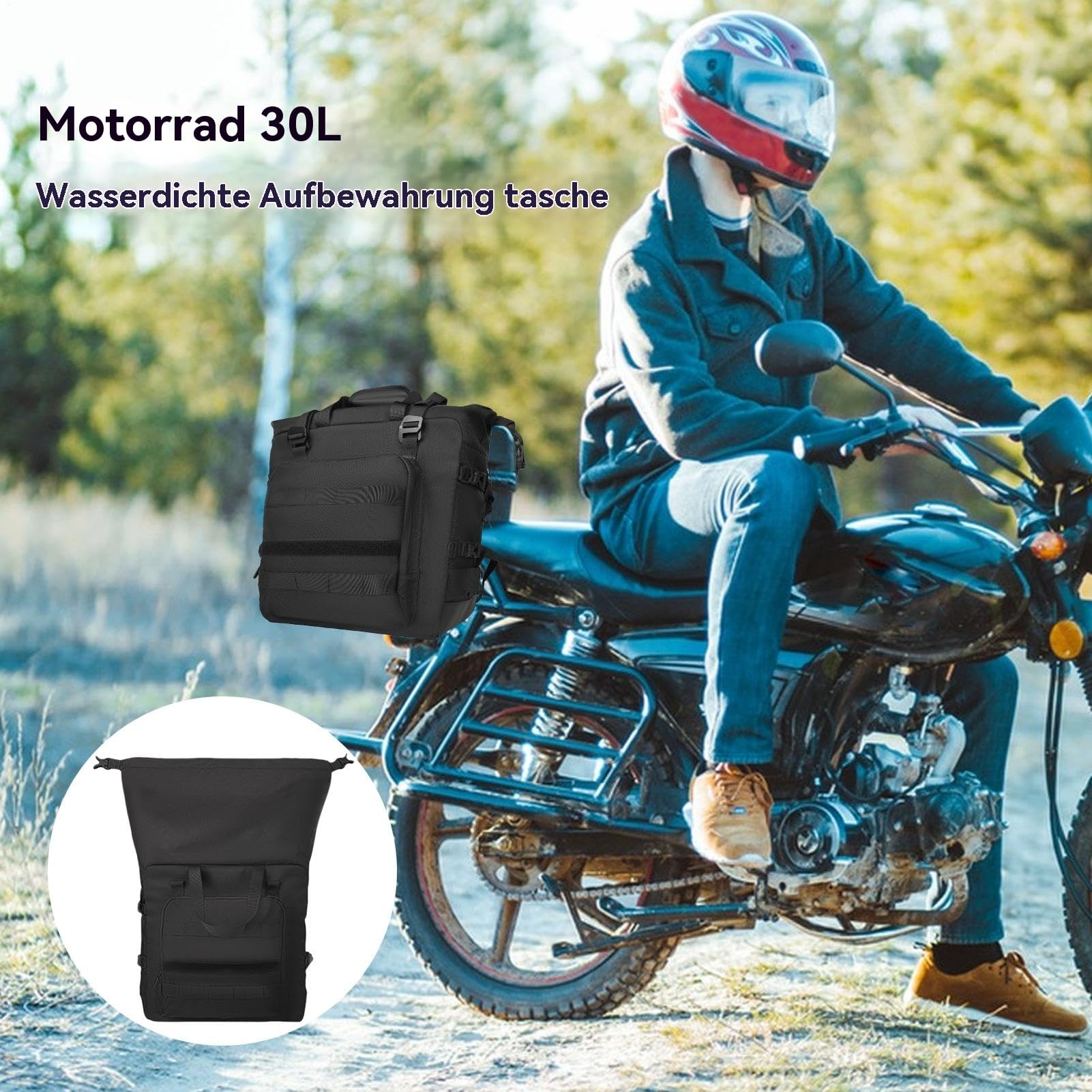 Generisch Motorradtasche 30 L Großes Fassungsvermögen, Wasserdichter | Motorrad Gepäcktasche Für Frauen, Männer, Jugendliche, Outdoor, Radfahren, Reiten, Camping, Picknick