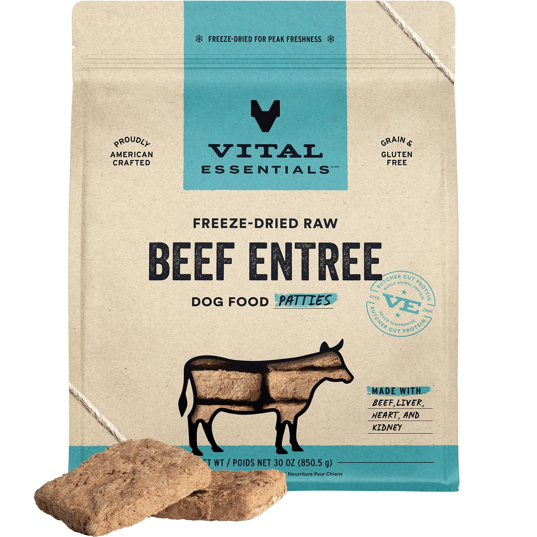 Vital Essentials Freeze Dried Dog Food, Raw Beef Patties