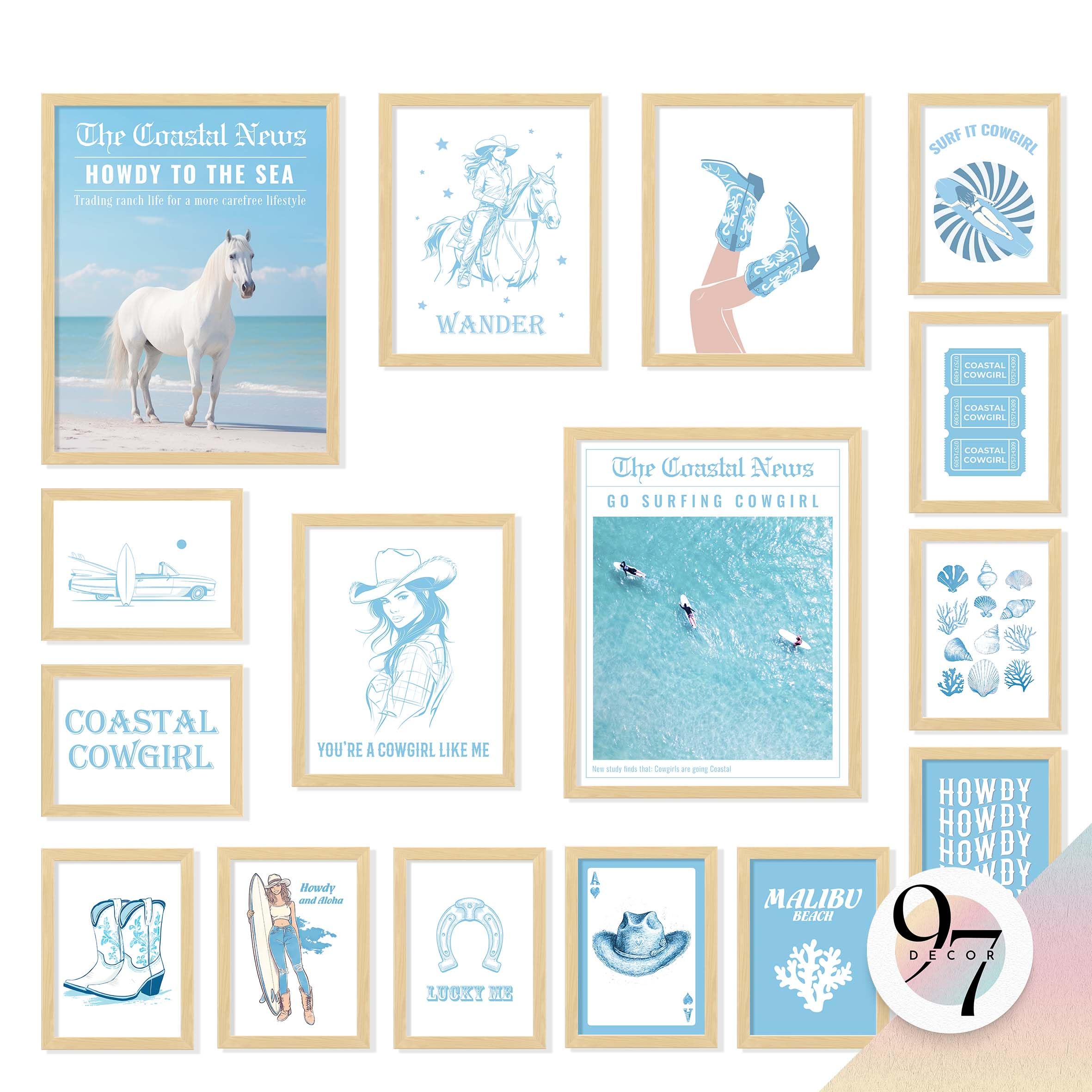 97 Decor LARGE 11x14 Coastal Cowgirl Decor Aesthetic - Blue Coastal Cowgirl Wall Art, Preppy Granddaughter Prints For Wall, Beach Room Posters For Teen Girls Bedroom Decorations (Unframed)