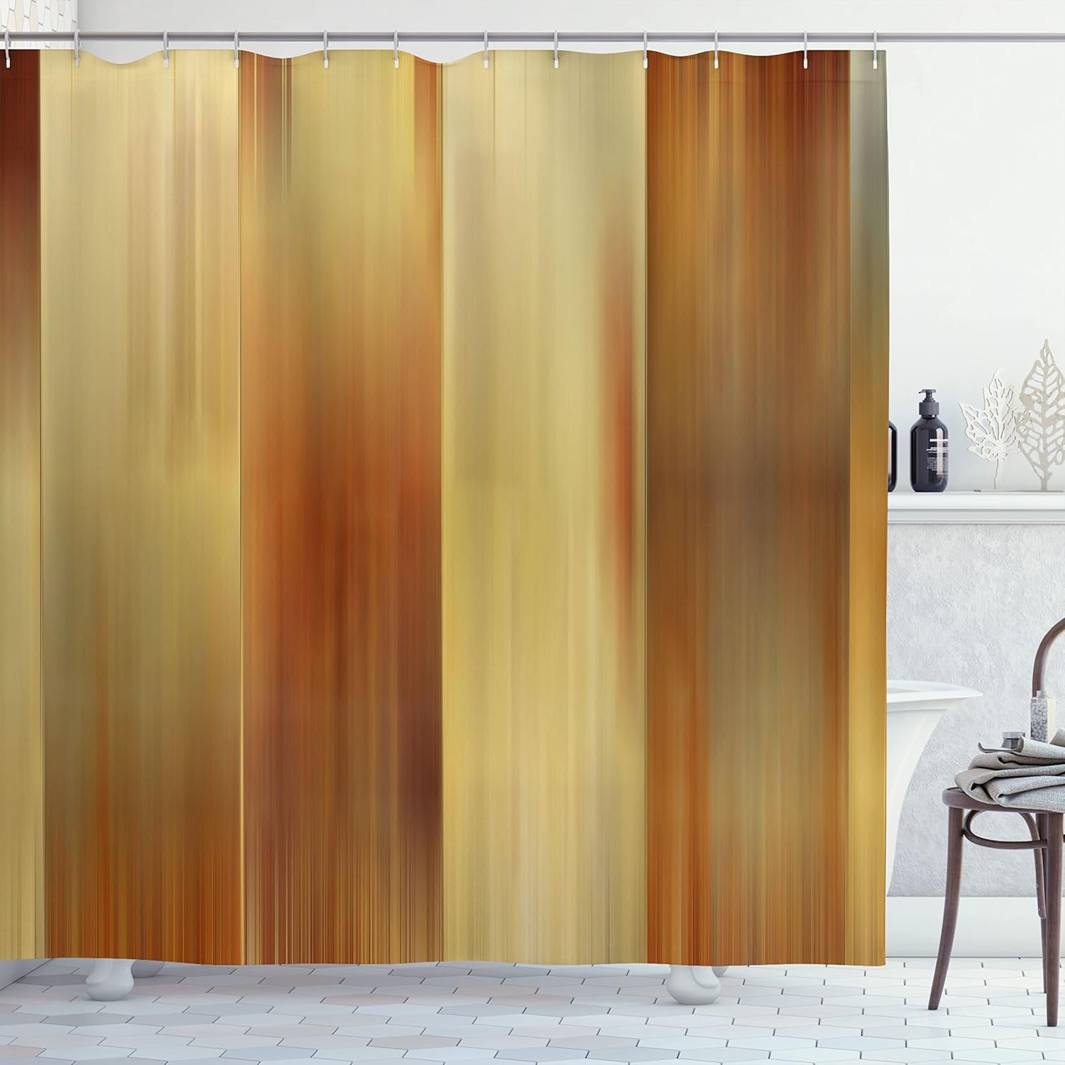 Ambesonne Earth Tones Shower Curtain, Abstract Modern Design with Ombre Inspired Smooth Color Transitions, Cloth Fabric Bathroom Decor Set with Hooks, 69" W x 70" L, Yellow Ginger