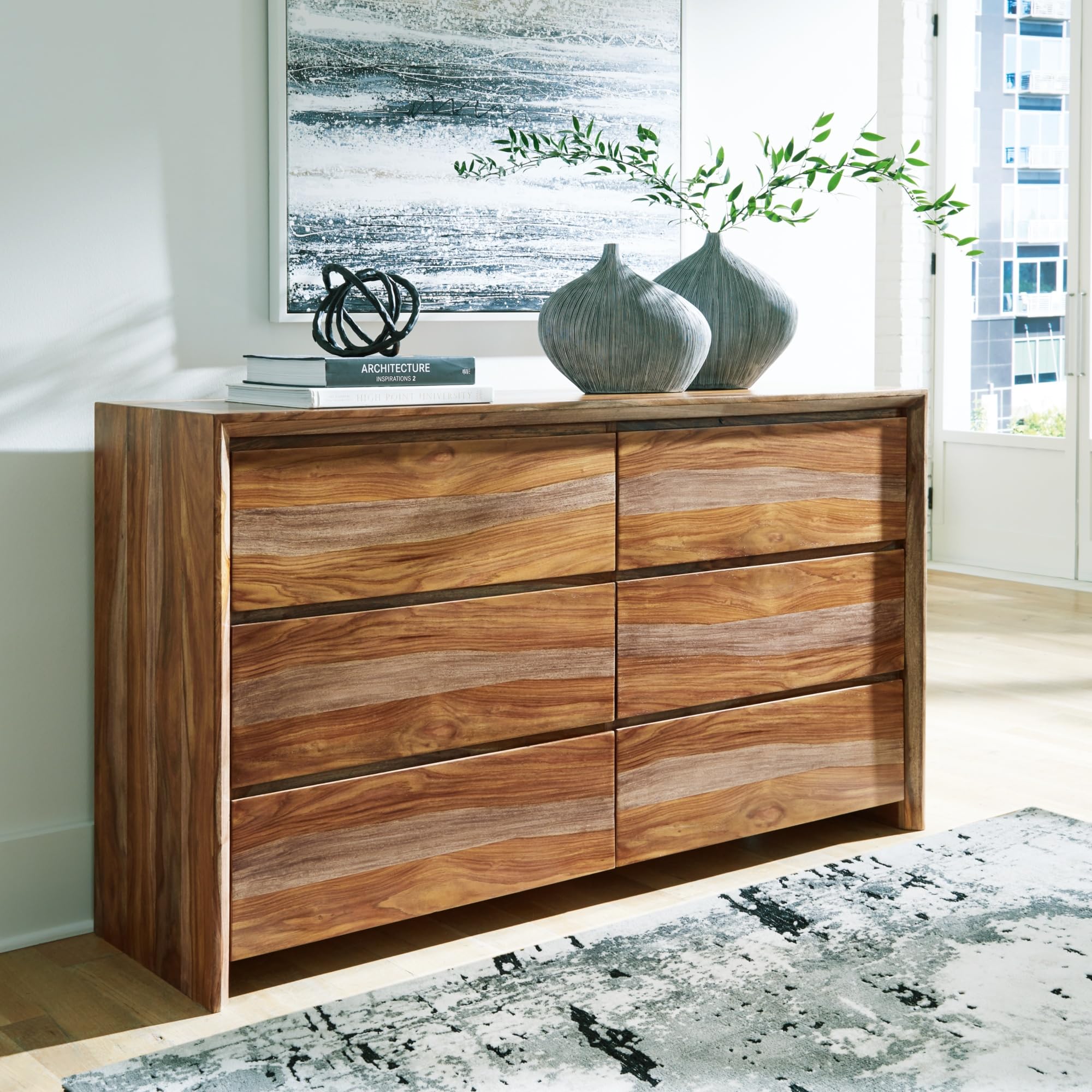 Amazon.com: Signature Design by Ashley Dressonni Farmhouse 6-Drawer Dresser  with Beveled Edge and Felt Lining, Light Brown : Home & Kitchen