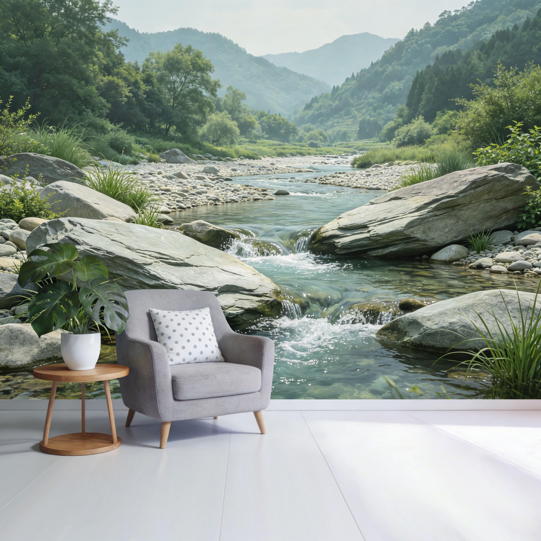 Custom Size Wall Mural Mountain River Landscape Tranquil Forest Stream Green Valley View SelfAdhesive Wall Fabric Removable Wallpaper for Home Office Decor