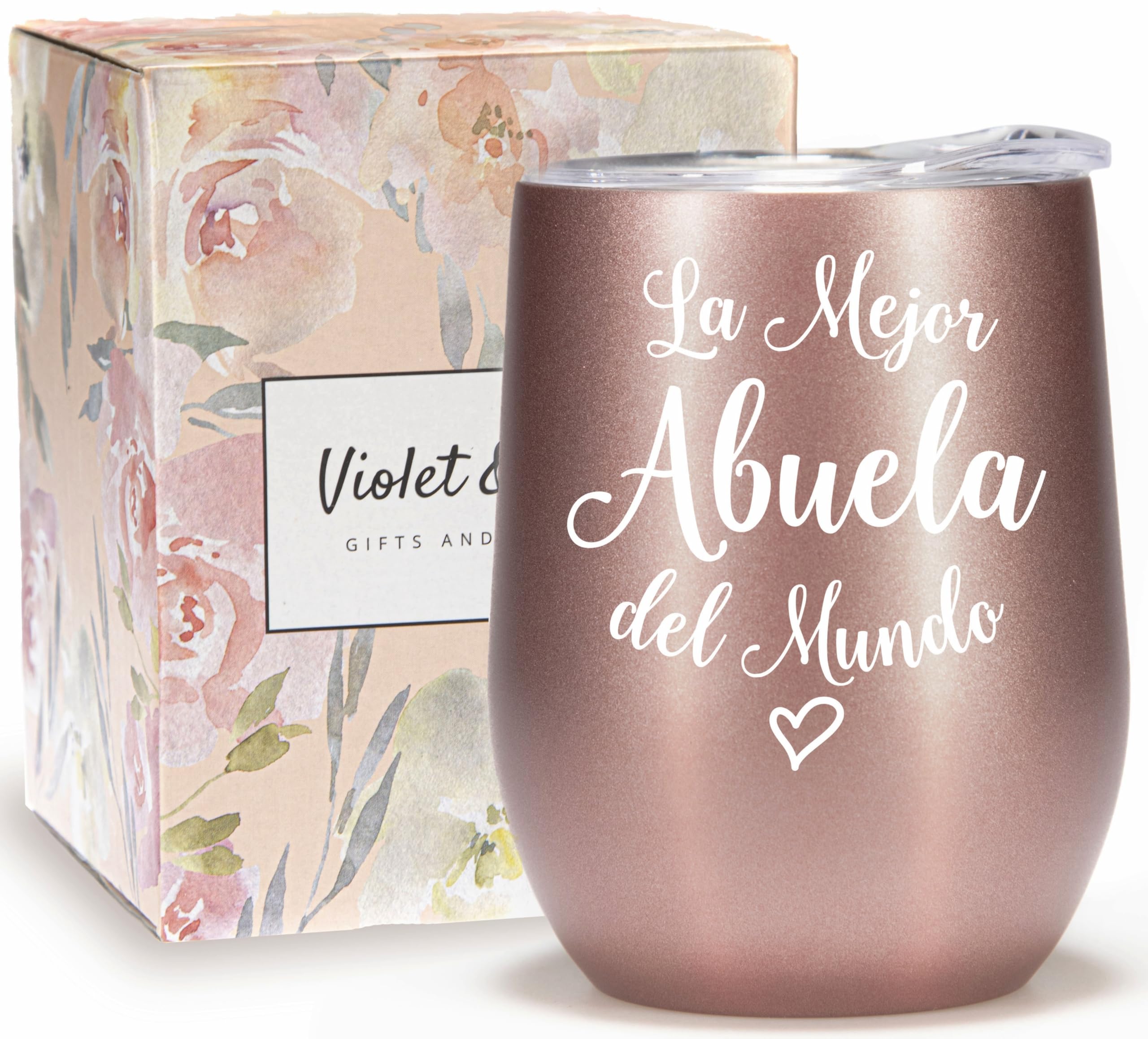 Abuela Gifts for Women 12oz Wine Glass Tumbler Abuelita Spanish Grandma Birthday Gift from Granddaughter Rose Gold Coffee Mug