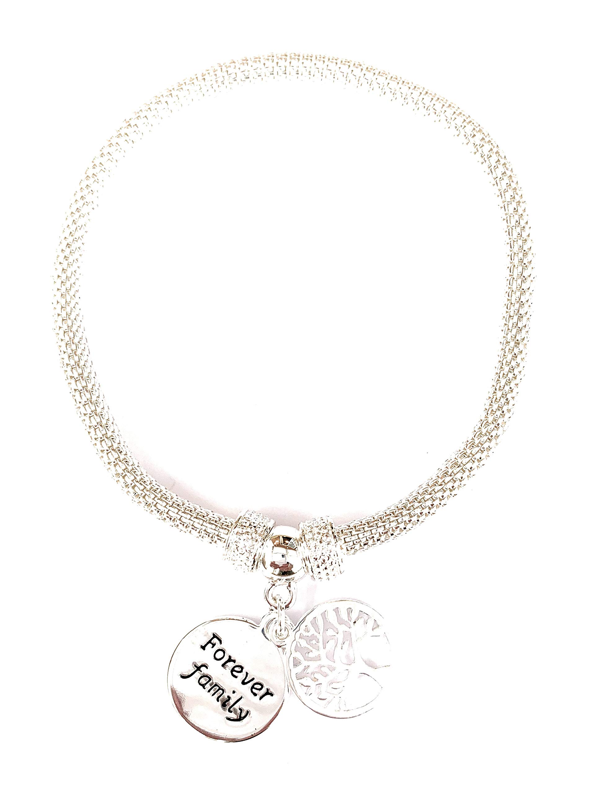 equilibriumSilver Plated Mesh Stretchy Tree of Life Bracelet Charm Family