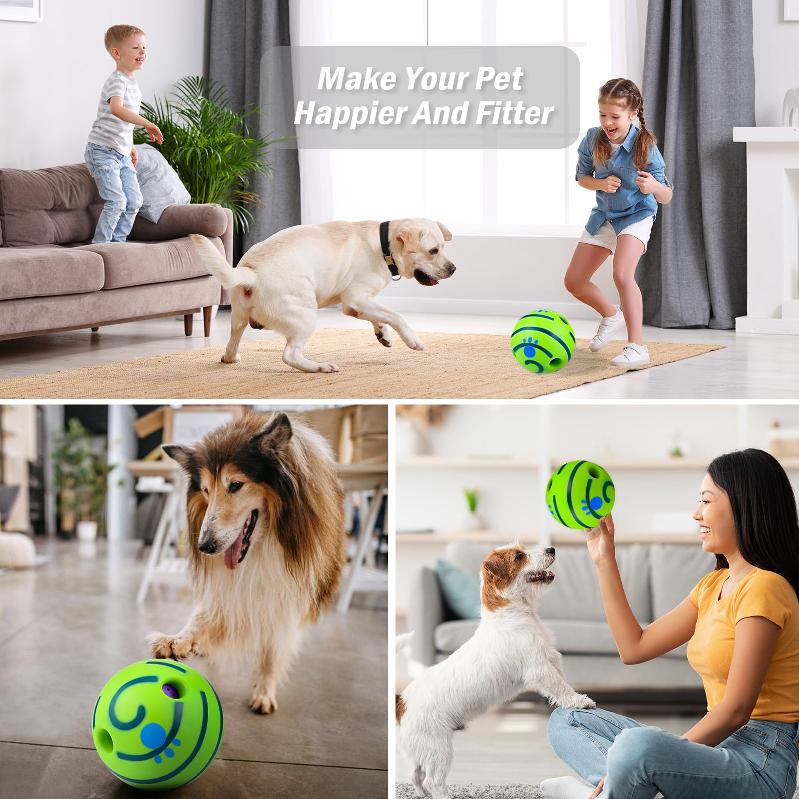 JIZZU Balle Chien Balle Jouet Chien, Balles pour Chiens, Jouet Chien avec Squeak, 14.5cm Ballon pour Chien à Rayures Jaunes sont pour Les Chiens de Taille Moyenne à Grande pour Jouer