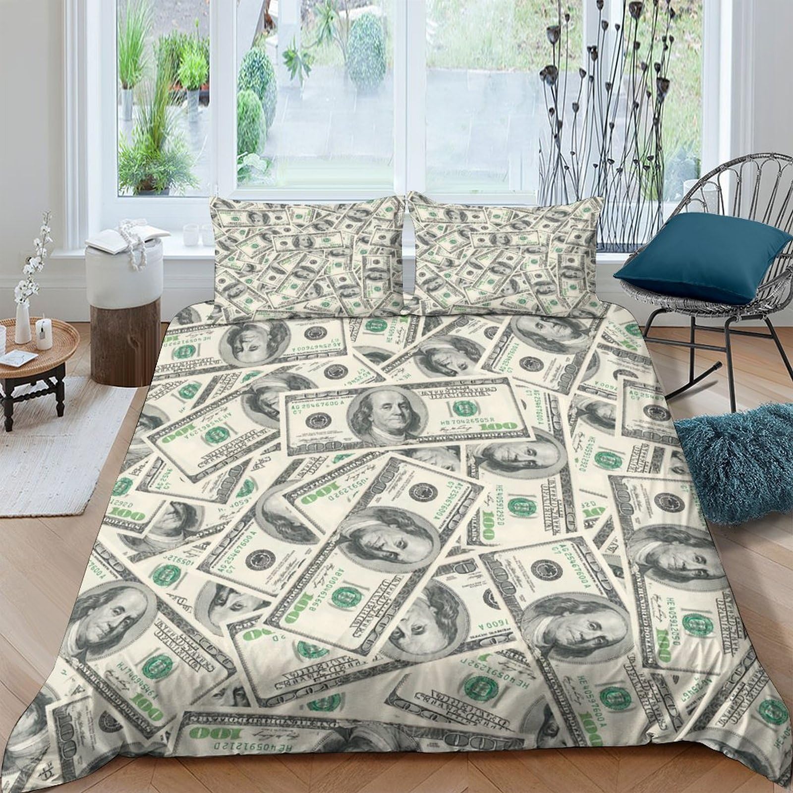 Ctjqhvkz Style-10 3D Printed Money Dollar Fitted Sheet Microfiber Soft Breathable Cash Pattern Bed Cover For Bedroom Dorm Mattress Decor Single（135X200cm）