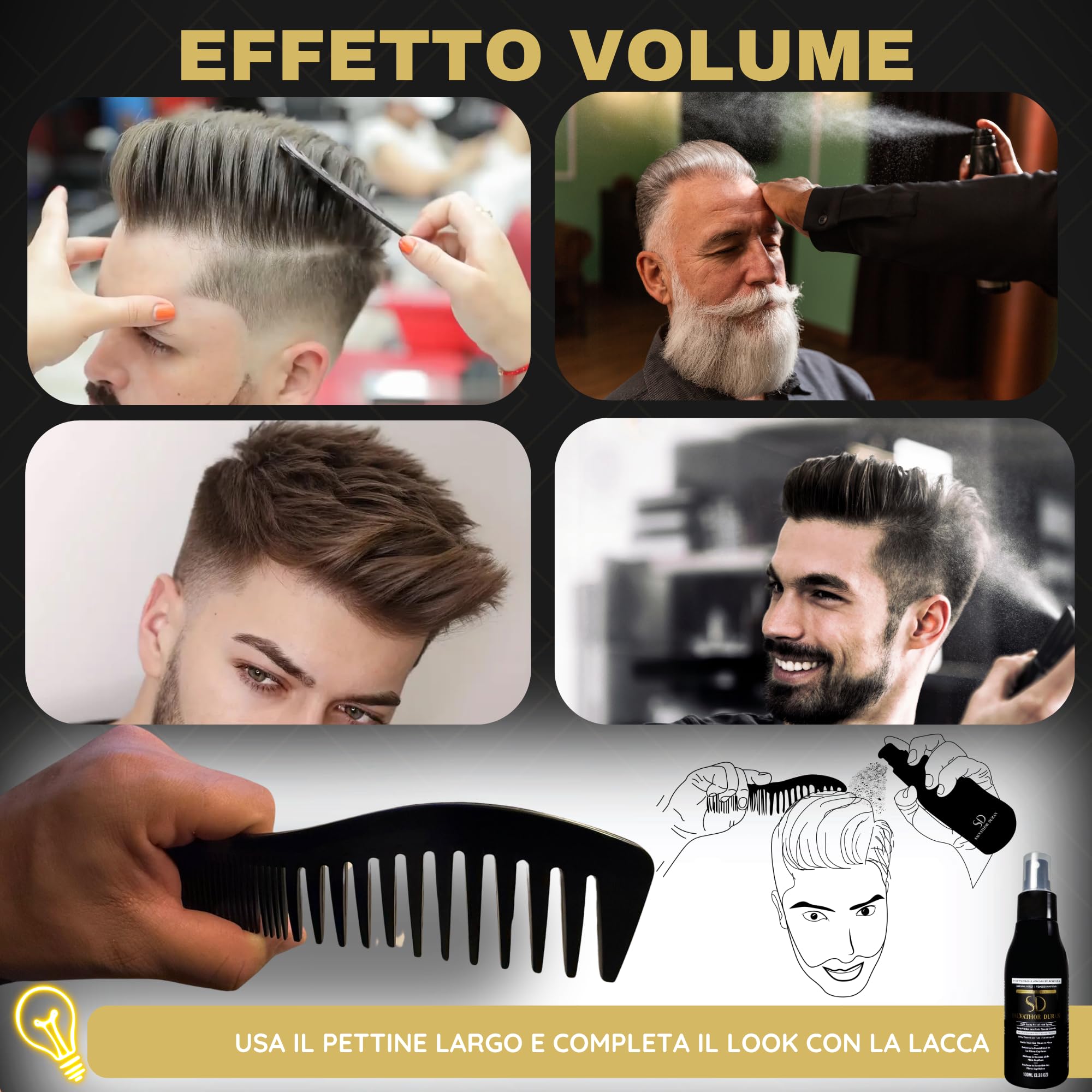 Salvathor Duran Fibre Capillari 25 g - Fibre Capelli Uomo - Fibre Cheratina per Capelli - Kit Premium con Applicatore, Pettine Contorno, Pettine Volume e Fissatore