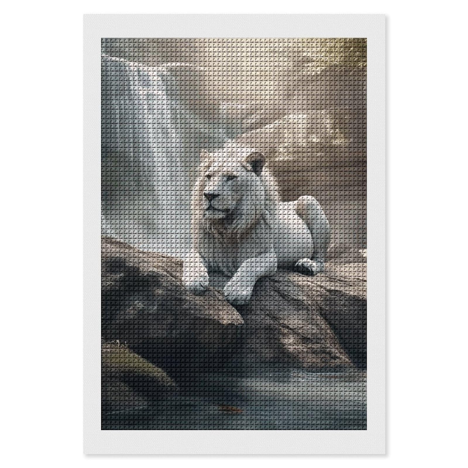 Lion on Rock Diamond Art Kits for Adults, DIY 5D Diamonds Painting Kits for Beginner, Round Full Drill Diamond Dots Painting, 8"x12" Diamonds Pictures Gem Art and Crafts Wall Decor
