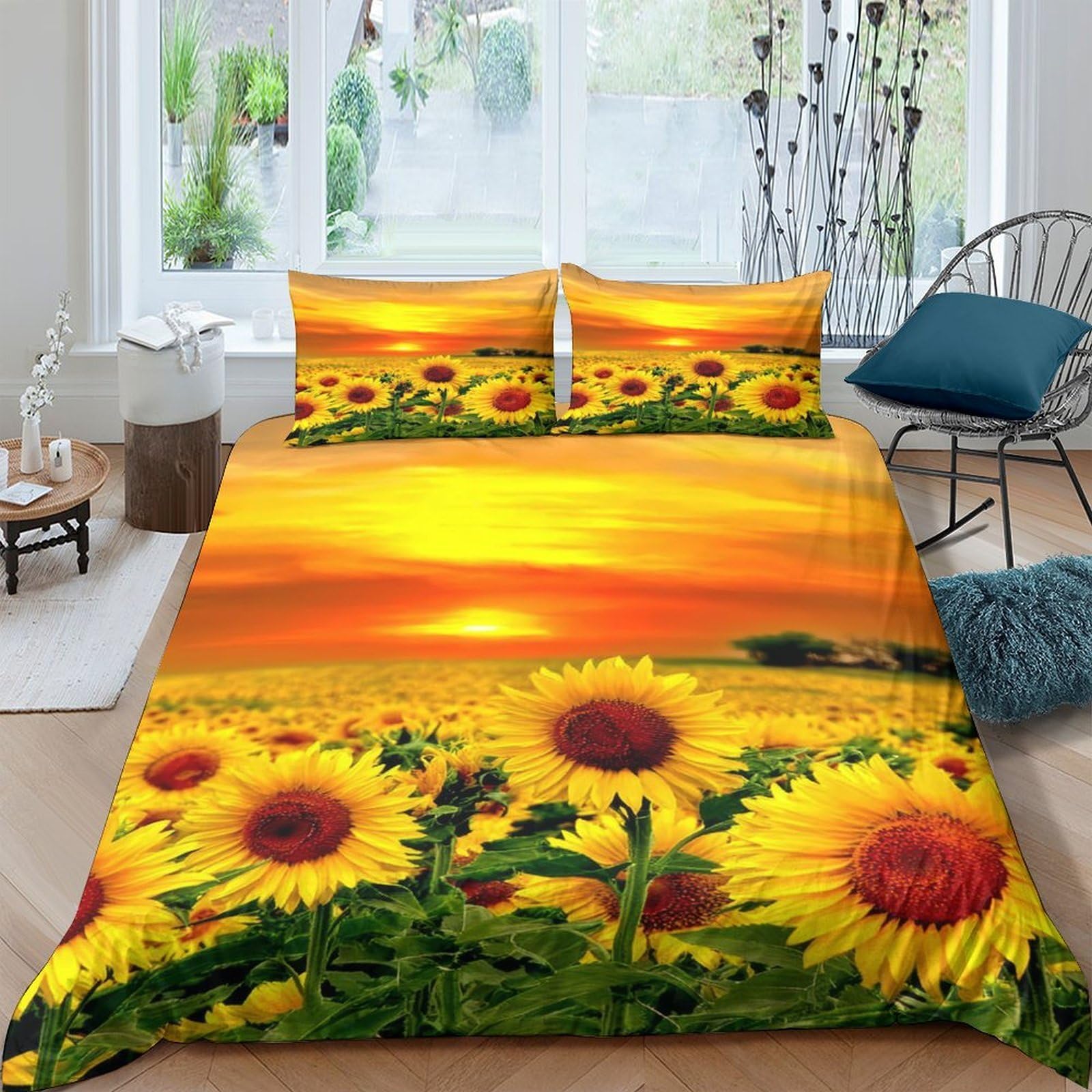 Ctjqhvkz Style-3 3D Printed Sunflower Sunset Fitted Sheet Microfiber Soft Mattress Cover Bedroom Decor Anti-Slip Machine Washable For Adults Teens Single（135X200cm）