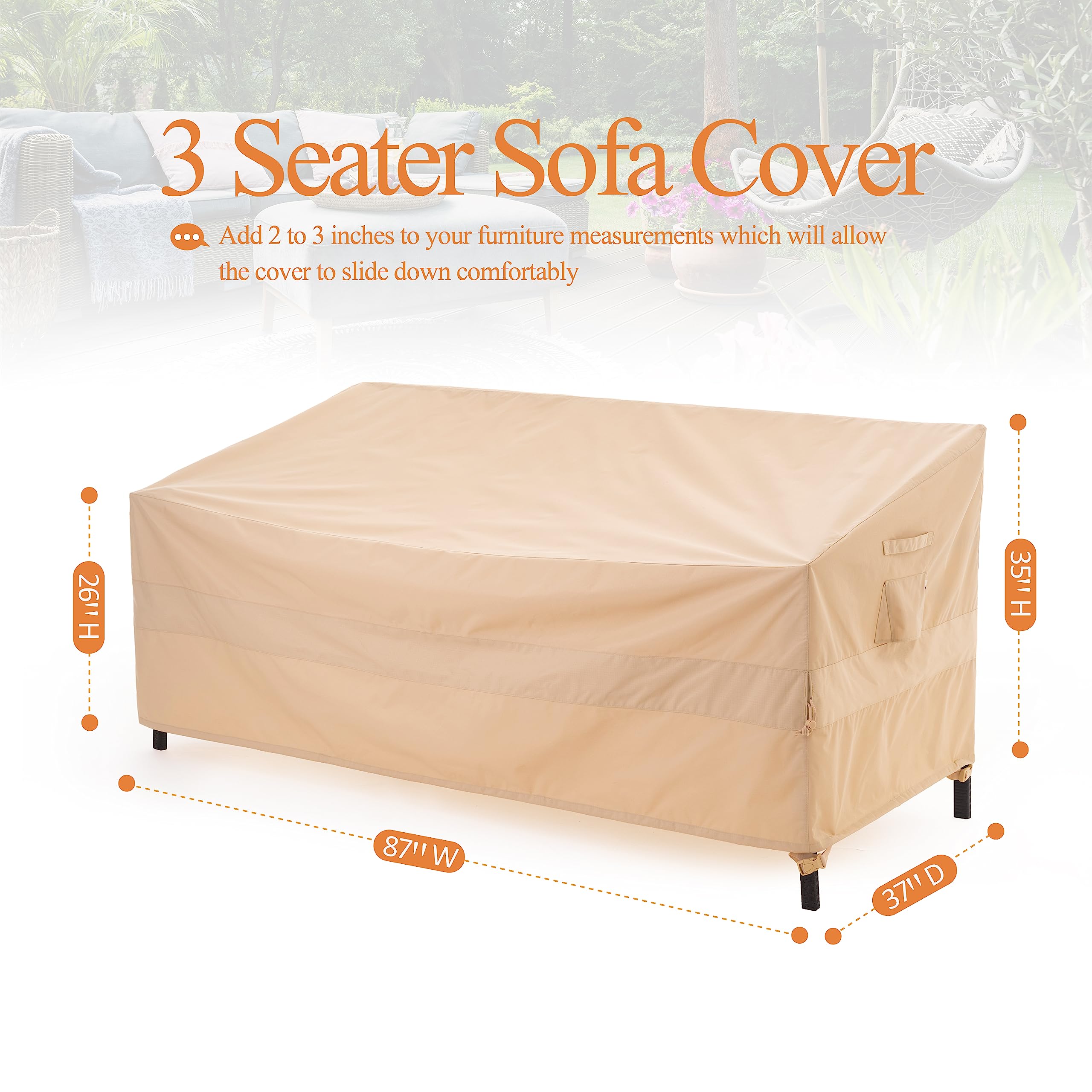 Copertura Per Divanetto Da Esterno 2 Posti - Impermeabile, Anti-vento, Dimensioni 58x40x35 Pollici, Beige