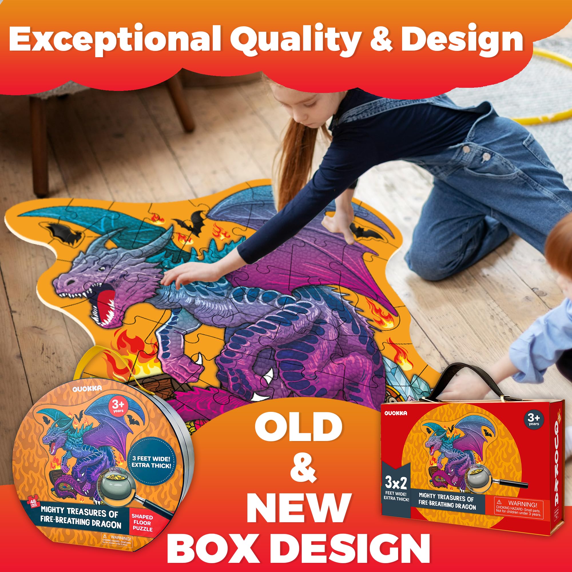 QUOKKA Giant Floor Puzzles - 2x3 Feet 48 Piece Puzzles - Shaped Large Educational - Dragon Activity Game Toy - Image 4