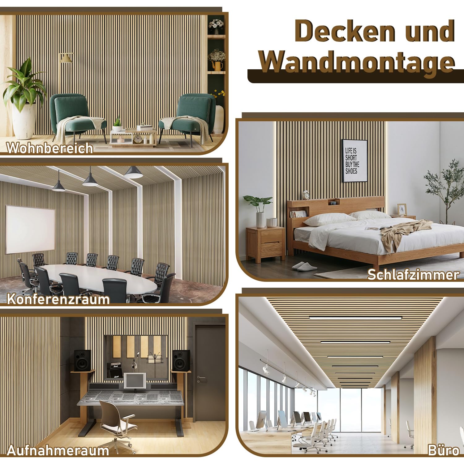 𝗝𝗮𝘆𝘀𝗲𝘂𝘄 Panneaux acoustiques en bois 2 pièces 120 x 60 cm, 2 panneaux de 120 x 60 cm, placage bois et feutre, revêtement mural pour studio et maison,bois brut