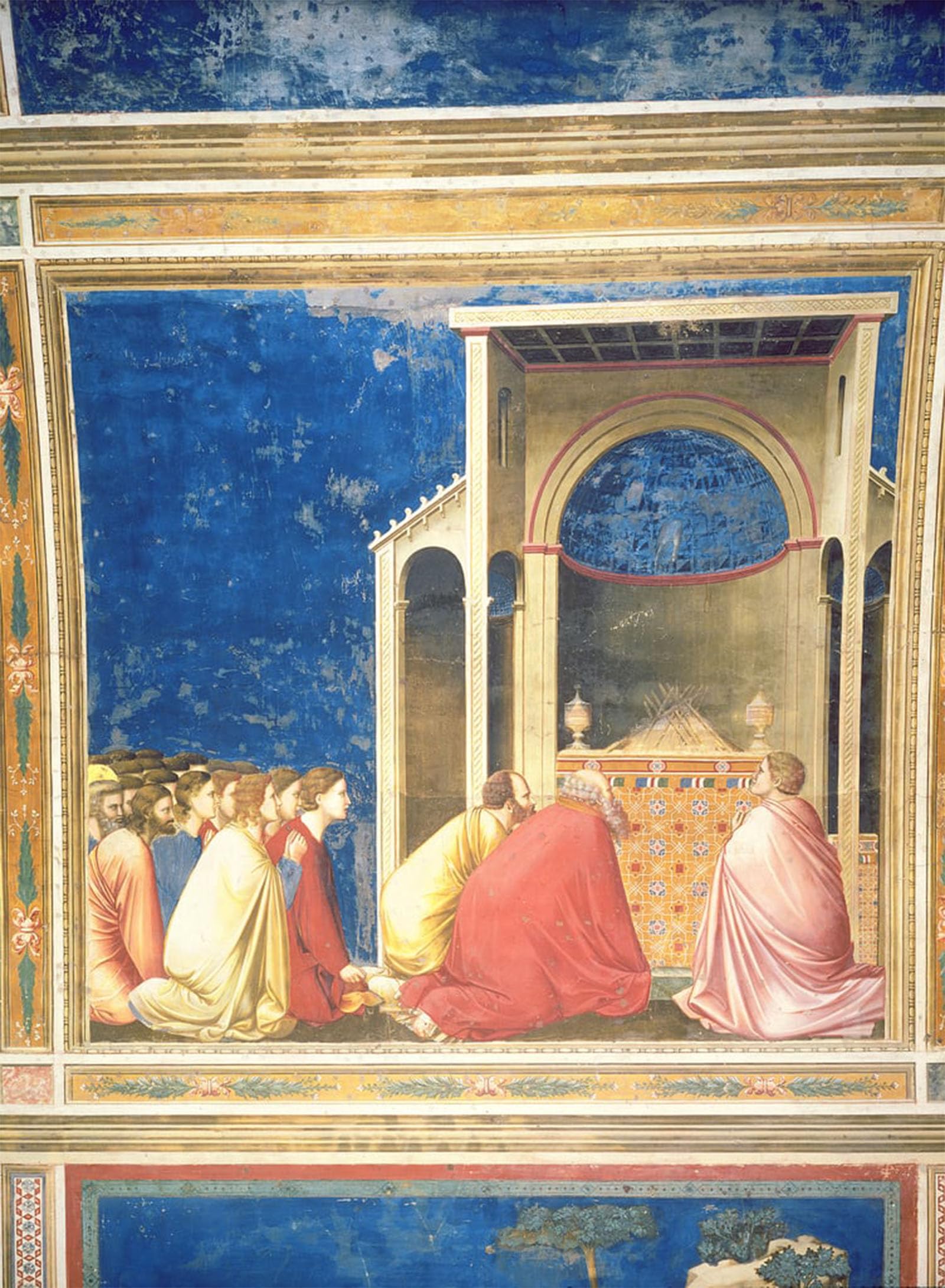 POSTERIIk Vintage Classic Picture Landscape Artwork the Virgin's Suitors Praying Before the Rods in the Temple by Giotto Di Bondone Portrait Canvas Painting for Office Home Decor 60x90cm