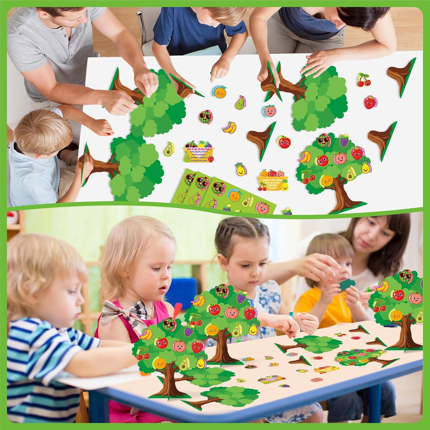 Qyeahkj 30 Sets Fruit of The Spirit Tree DIY Craft Kit for Christian 3D Art Project Paper Ornament Making Craft for Sunday Party Favor Back to Supplies