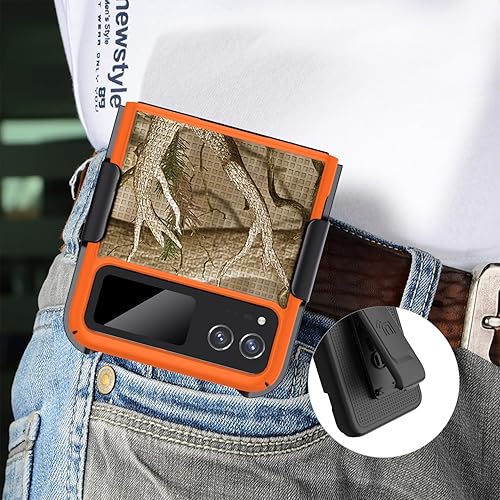 Miniatura 6 de Funda con clip para Motorola RAZR (2023), Nakedcellphone Slim Hard Shell Cover y cinturón Hip Holster Holder - Orange Hunter Camo